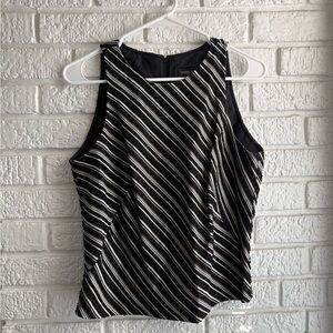 Carmen Marc Valvo Black and White Diagonal Striped Tank